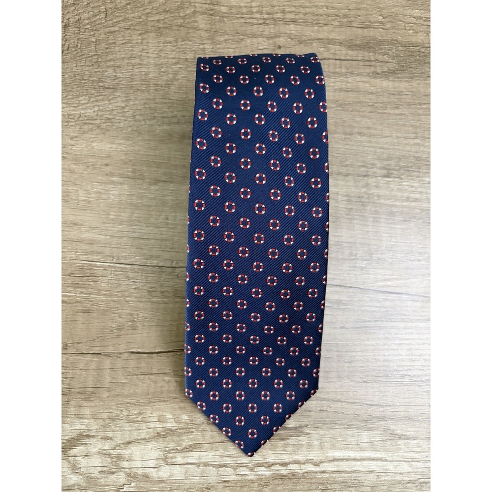 vintage club room silk tie nautical blue Buoy preserver rings 58" slim‎